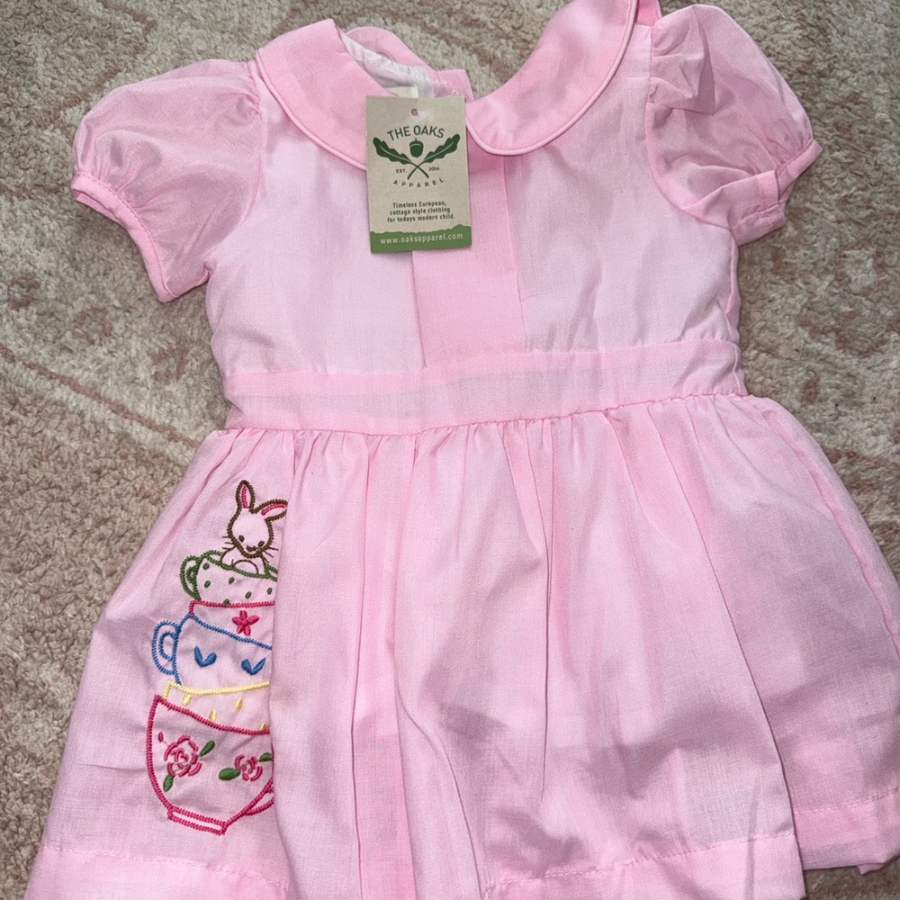 The Oaks Apparel Pink Girls' Tea Party Embroidered Dress